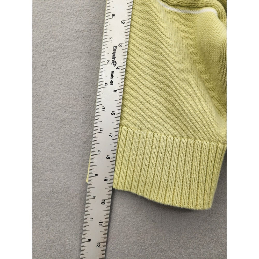 DKNY Jeans XS Cropped Knit Sweater Lime Green Logo Short Sleeve V-Neck Top - Picture 15 of 15